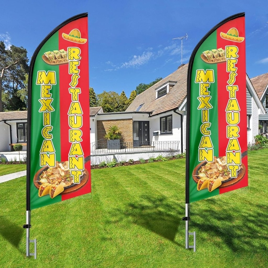 11ft Mexican Restaurant Banner Feather Flag Kit with Pole and Stake – Eye - catching Advertising Solution - FSFlag