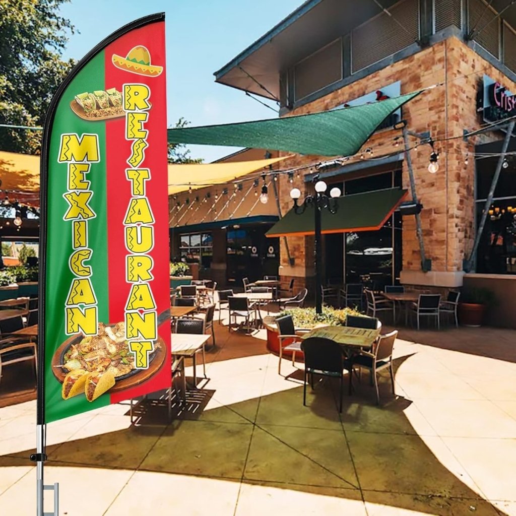 11ft Mexican Restaurant Banner Feather Flag Kit with Pole and Stake – Eye - catching Advertising Solution - FSFlag