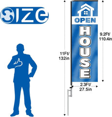 11FT Open House Rectangle Flag Banners with Pole and Ground Stake (Blue 1)