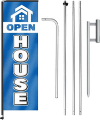 11FT Open House Rectangle Flag Banners with Pole and Ground Stake (Blue 1)