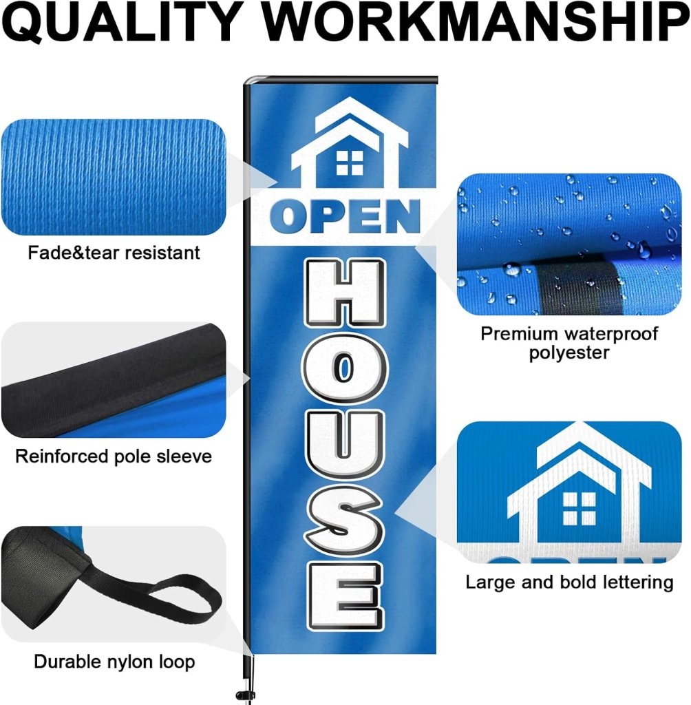 11FT Open House Rectangle Flag Banners with Pole and Ground Stake (Blue 1)