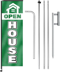 11FT Open House Rectangle Flag Banners with Pole and Ground Stake (Green)