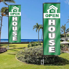 11FT Open House Rectangle Flag Banners with Pole and Ground Stake (Green)