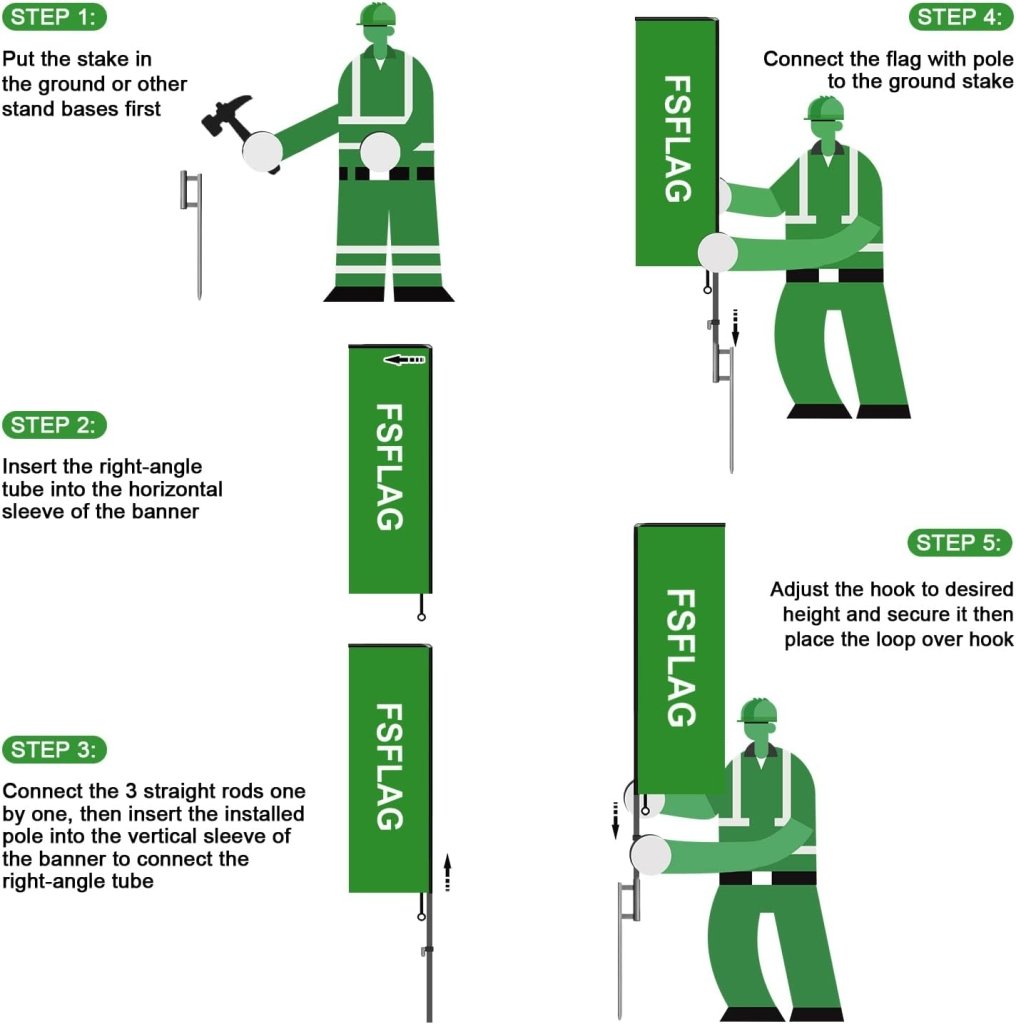 11FT Open House Rectangle Flag Banners with Pole and Ground Stake (Green)