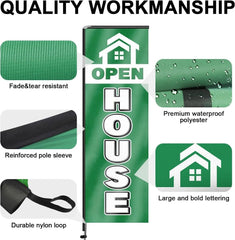 11FT Open House Rectangle Flag Banners with Pole and Ground Stake (Green)