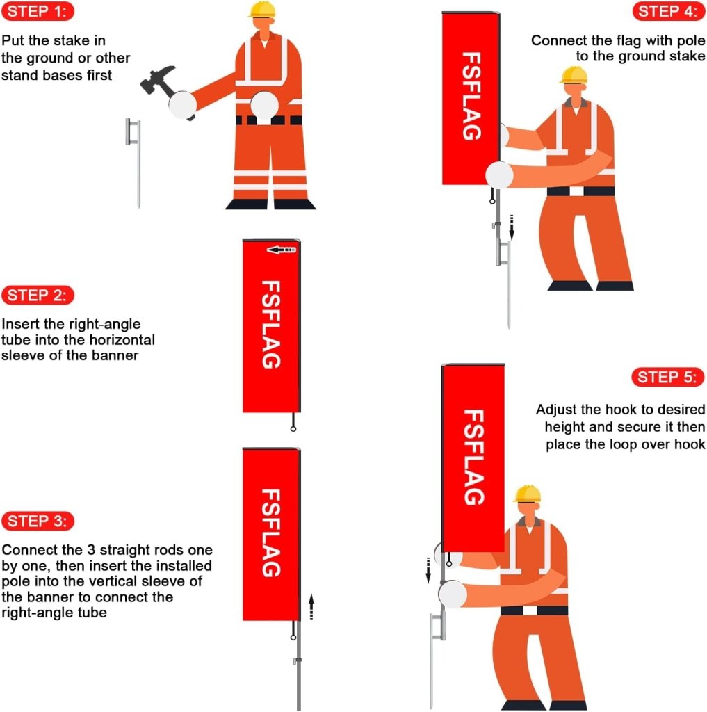 11FT Open House Rectangle Flag Banners with Pole and Ground Stake (Red)