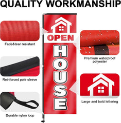 11FT Open House Rectangle Flag Banners with Pole and Ground Stake (Red)