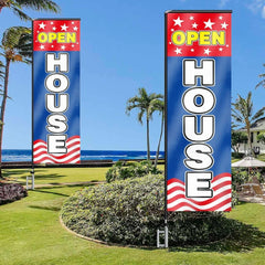 11FT Open House Rectangle Flag Banners with Pole and Ground Stake (Red/Blue)