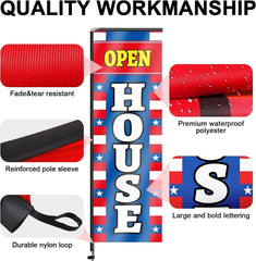 11FT Open House Rectangle Flag Banners with Pole and Ground Stake (Red/Blue)