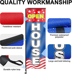 11FT Open House Rectangle Flag Banners with Pole and Ground Stake (Red/Blue)