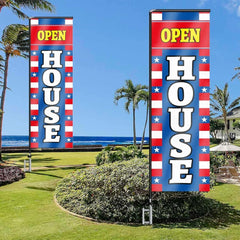 11FT Open House Rectangle Flag Banners with Pole and Ground Stake (Red/Blue)