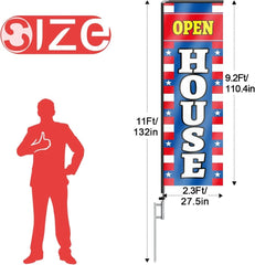 11FT Open House Rectangle Flag Banners with Pole and Ground Stake (Red/Blue)