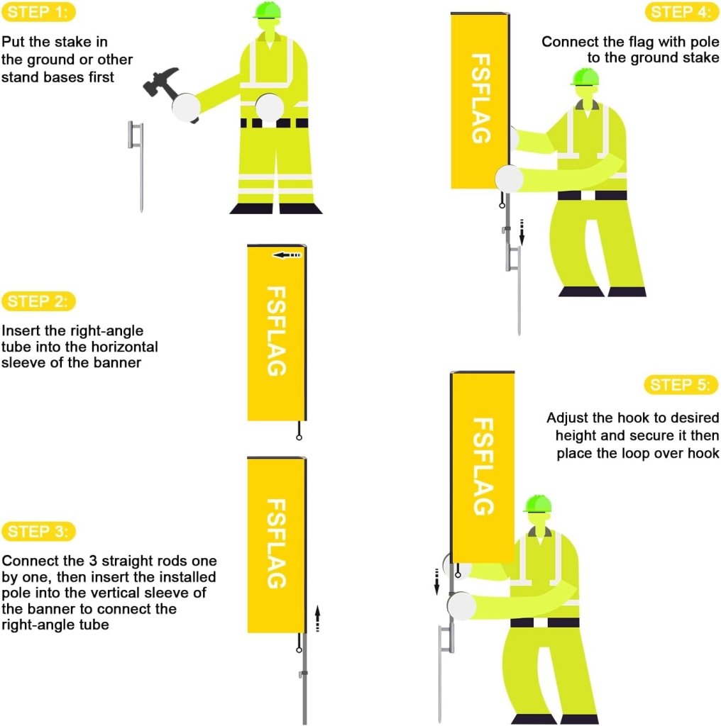 11FT Open House Rectangle Flag Banners with Pole and Ground Stake (Yellow)