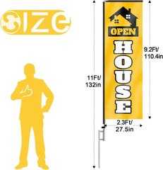 11FT Open House Rectangle Flag Banners with Pole and Ground Stake (Yellow)