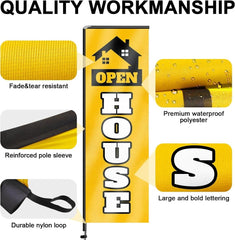 11FT Open House Rectangle Flag Banners with Pole and Ground Stake (Yellow)