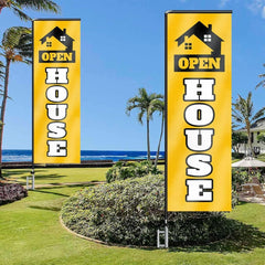 11FT Open House Rectangle Flag Banners with Pole and Ground Stake (Yellow)