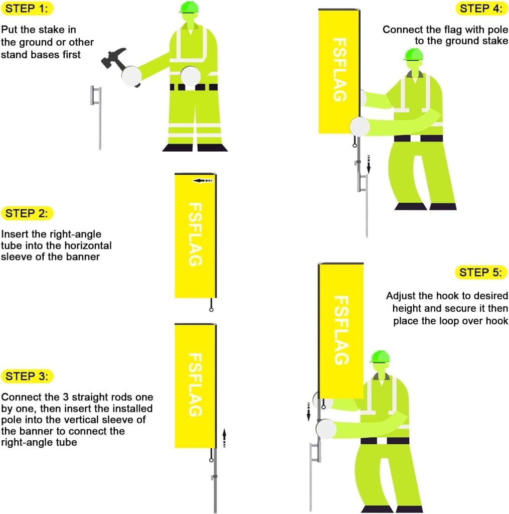 11FT Open House Rectangle Flag Banners with Pole and Ground Stake (Yellow)