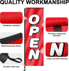 11FT Open Rectangle Flag Banners with Pole and Ground Stake (Red)