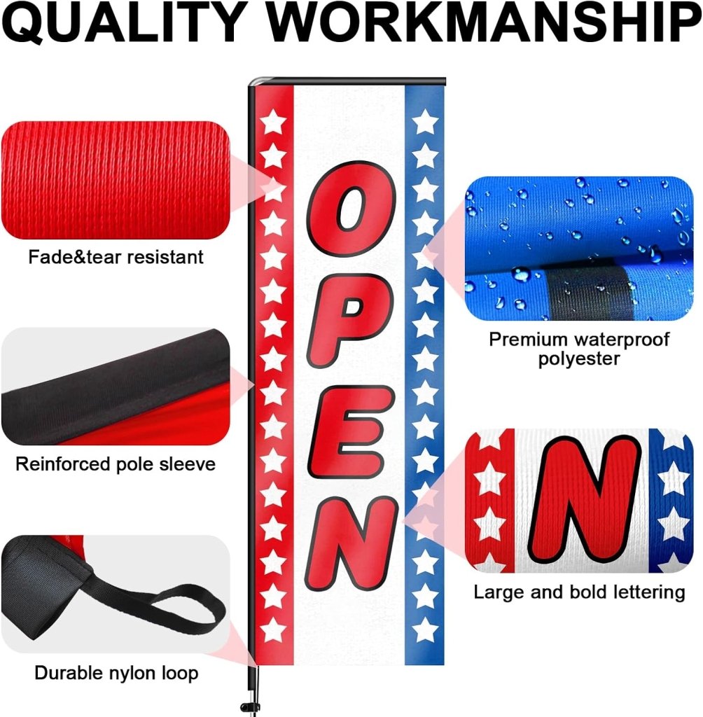 11FT Open Rectangle Flag Banners with Pole and Ground Stake (Red/Blue)