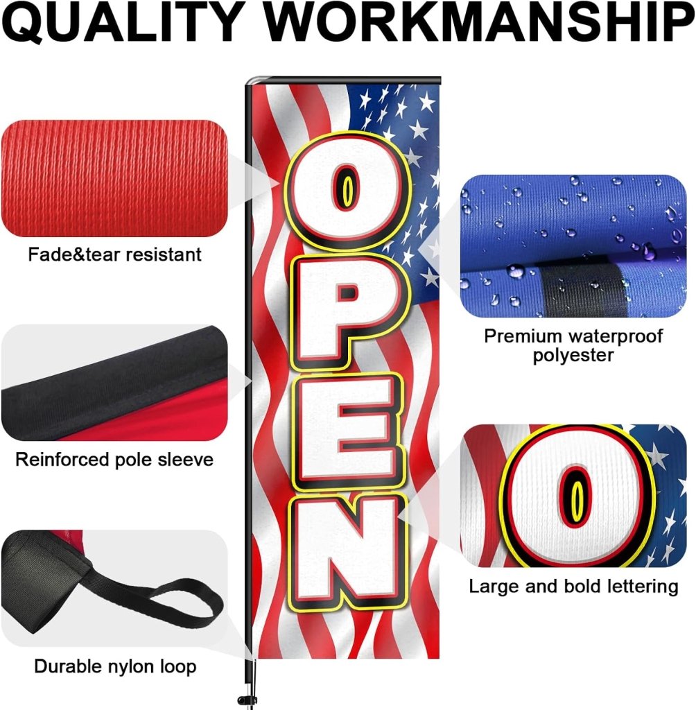 11FT Open Rectangle Flag Banners with Pole and Ground Stake (Us Flag)