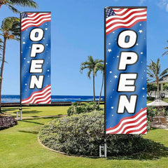 11FT Open Rectangle Flag Banners with Pole and Ground Stake (Us Flag)