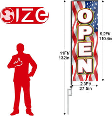 11FT Open Rectangle Flag Banners with Pole and Ground Stake (Us Flag)