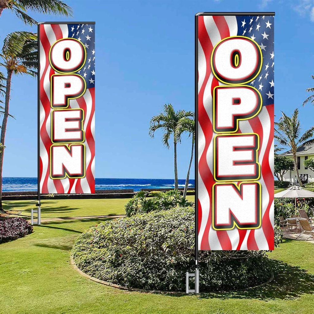 11FT Open Rectangle Flag Banners with Pole and Ground Stake (Us Flag)