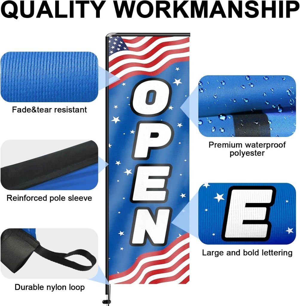 11FT Open Rectangle Flag Banners with Pole and Ground Stake (Us Flag)