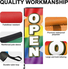 11FT Open Sign Rectangle Flag Banners with Pole and Ground Stake (Multicolor)