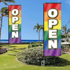 11FT Open Sign Rectangle Flag Banners with Pole and Ground Stake (Multicolor)