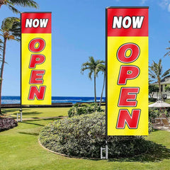 11FT Open Sign Rectangle Flag Banners with Pole and Ground Stake (Red/Yellow)