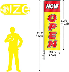 11FT Open Sign Rectangle Flag Banners with Pole and Ground Stake (Red/Yellow)