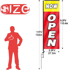 11FT Open Sign Rectangle Flag Banners with Pole and Ground Stake (Yellow/White)