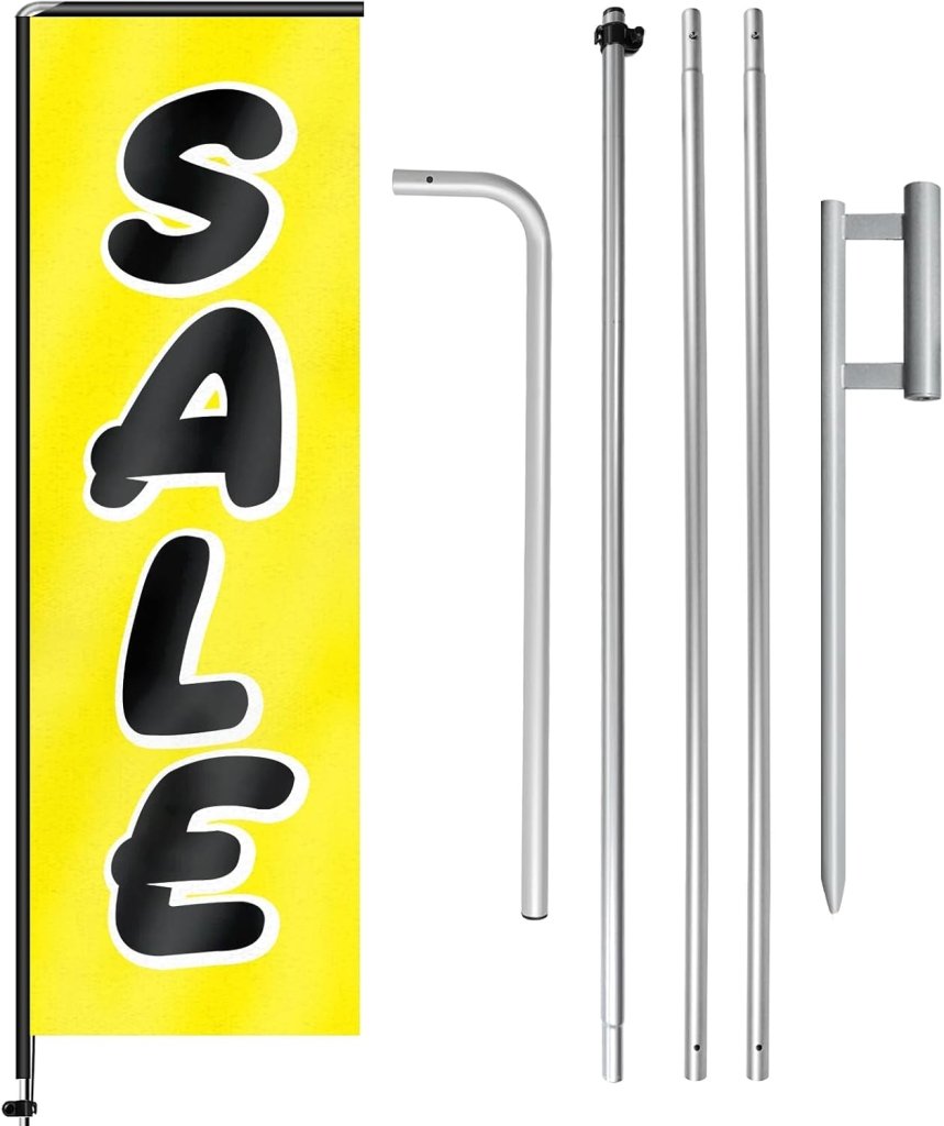 11FT Sale Rectangle Flag Banners with Pole and Ground Stake 01