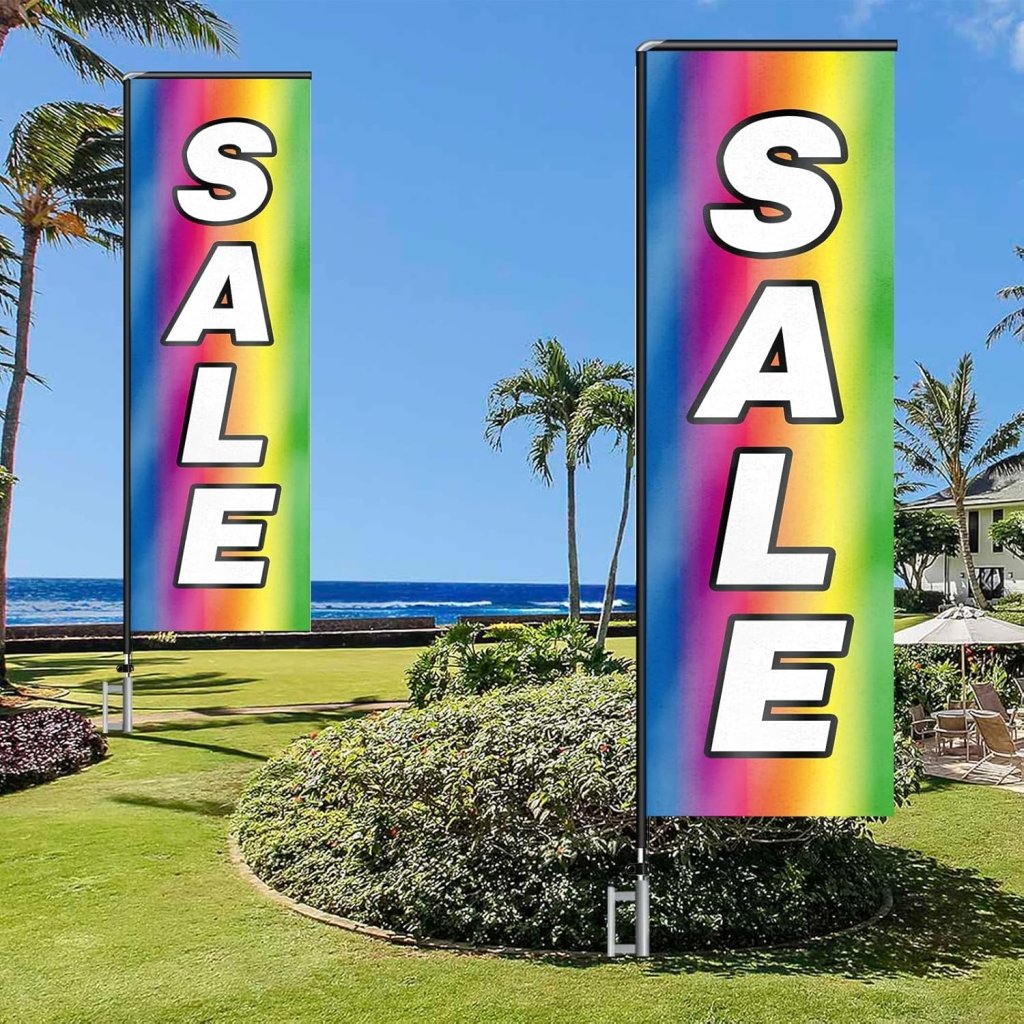 11FT Sale Rectangle Flag Banners with Pole and Ground Stake 04