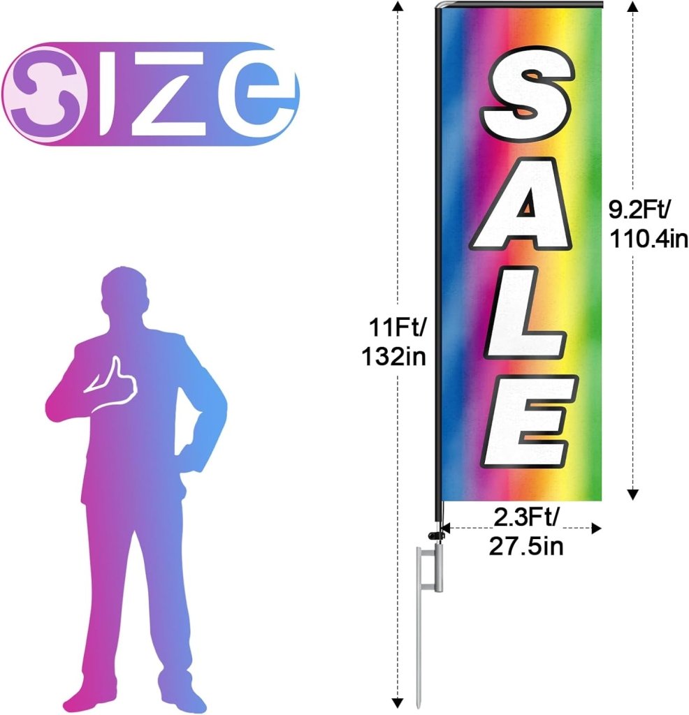 11FT Sale Rectangle Flag Banners with Pole and Ground Stake 04