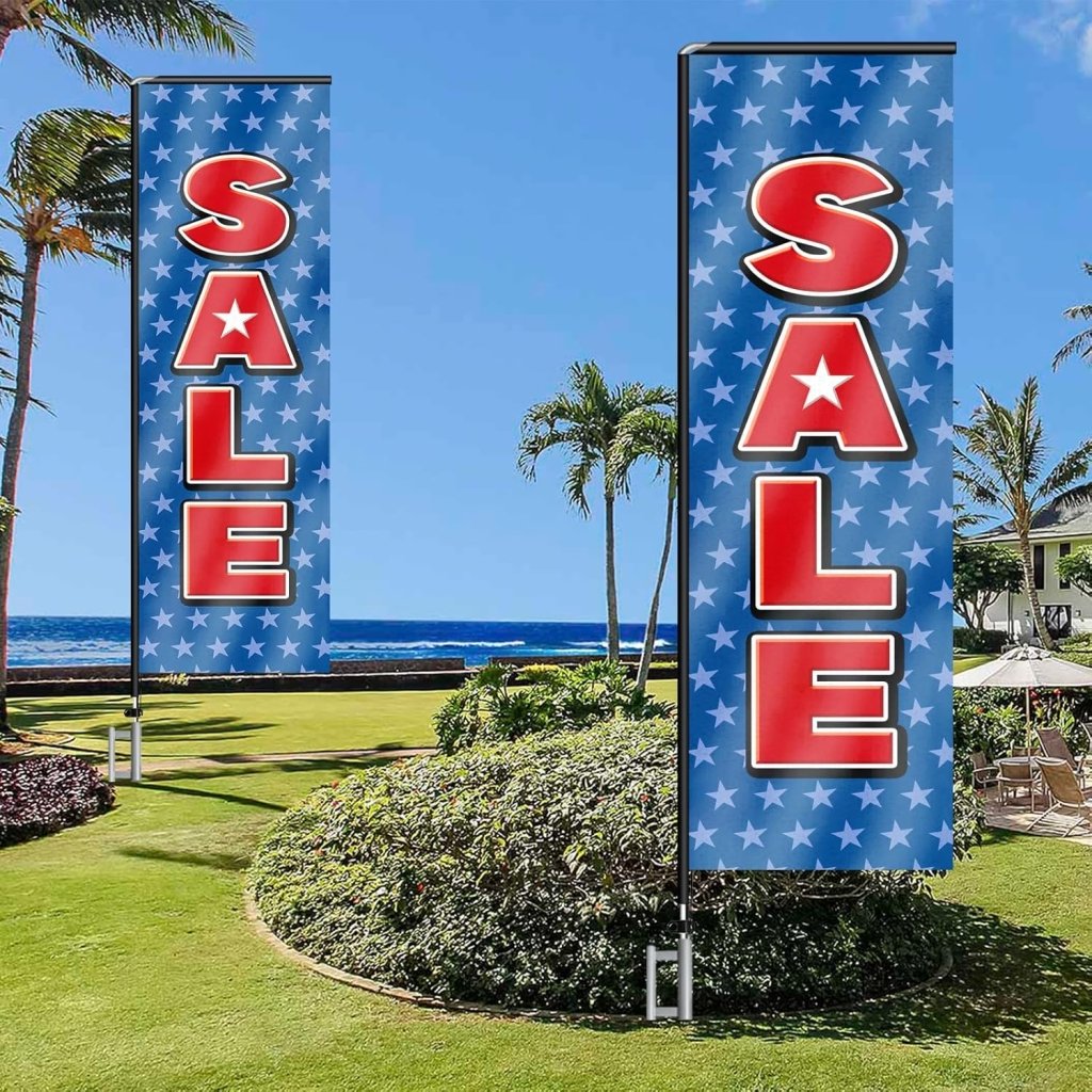 11FT Sale Rectangle Flag Banners with Pole and Ground Stake (Blue)