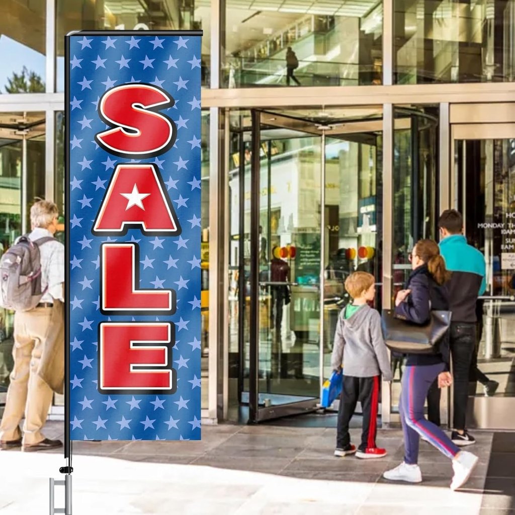 11FT Sale Rectangle Flag Banners with Pole and Ground Stake (Blue)