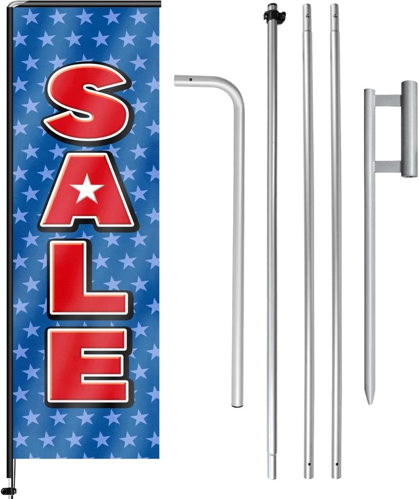 11FT Sale Rectangle Flag Banners with Pole and Ground Stake (Blue)