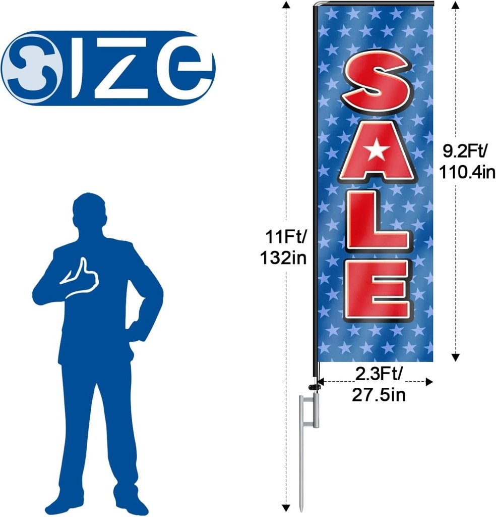 11FT Sale Rectangle Flag Banners with Pole and Ground Stake (Blue)