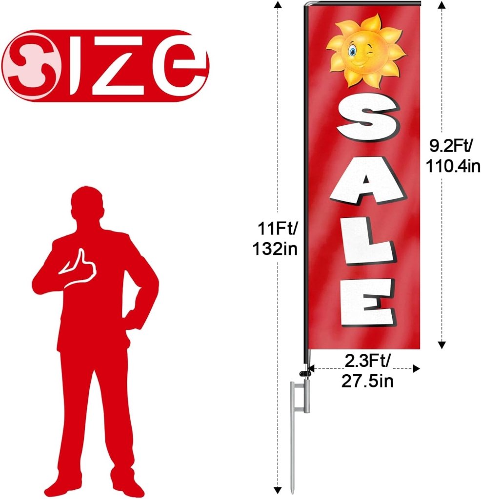 11FT Sale Rectangle Flag Banners with Pole and Ground Stake (White)