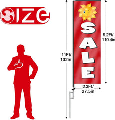 11FT Sale Rectangle Flag Banners with Pole and Ground Stake (White)