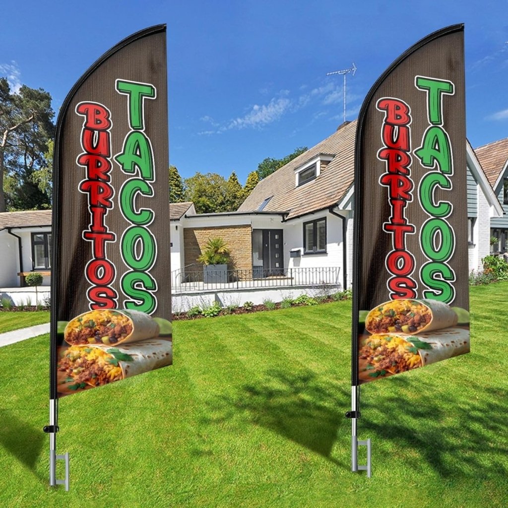 11ft Tacos Burritos Feather Flag Kit with Food Sign - Advertising Banner Set - FSFlag