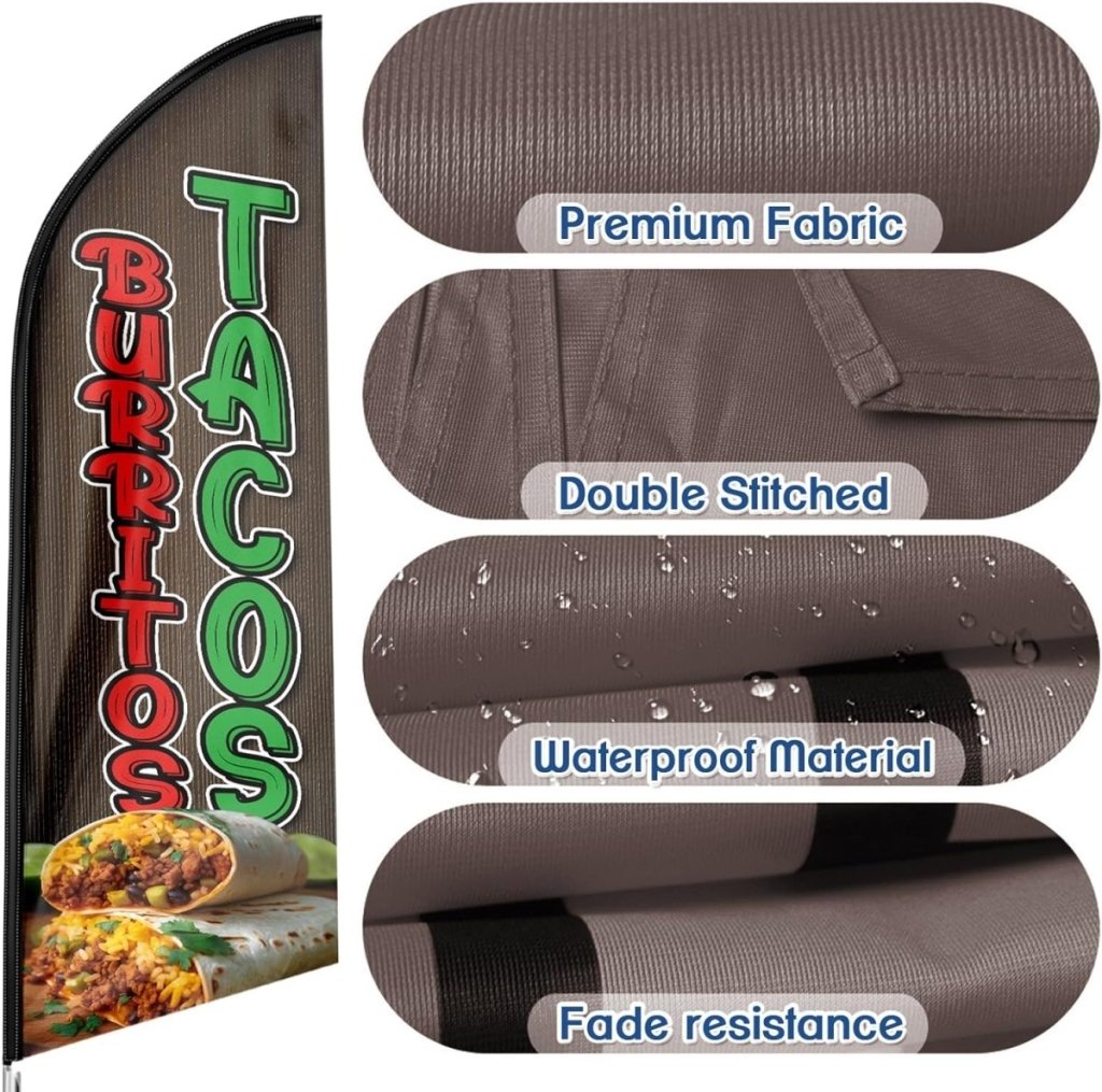 11ft Tacos Burritos Feather Flag Kit with Food Sign - Advertising Banner Set - FSFlag