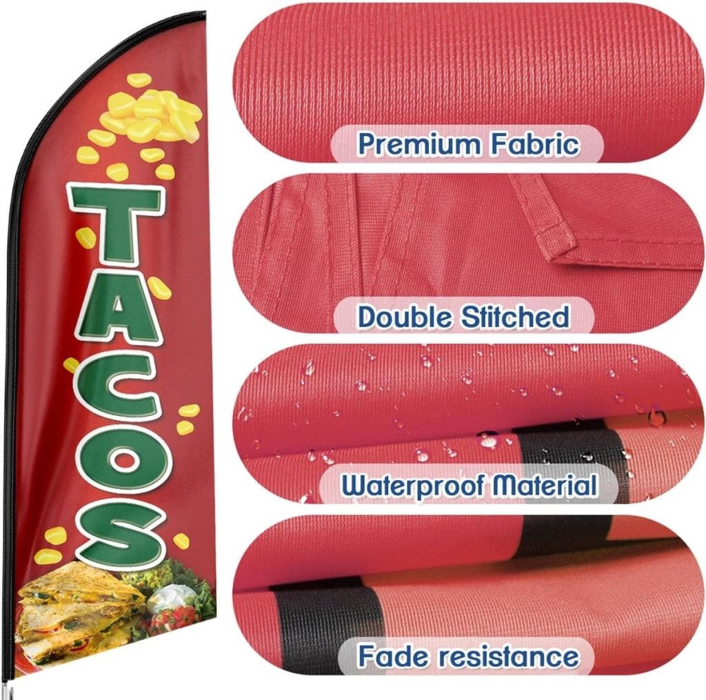 11ft Tacos Feather Flag Kit - Advertising Banner with Pole and Stake - Food Sign - FSFlag