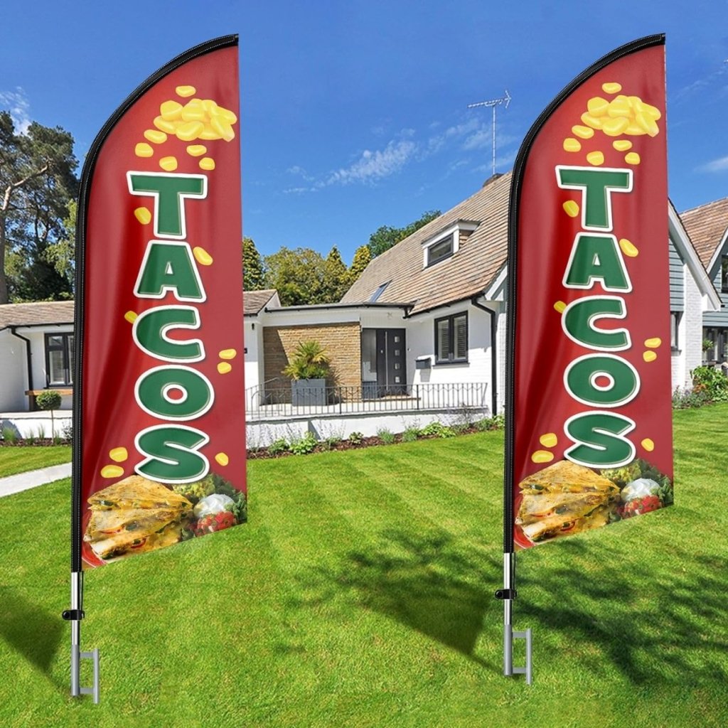 11ft Tacos Feather Flag Kit - Advertising Banner with Pole and Stake - Food Sign - FSFlag