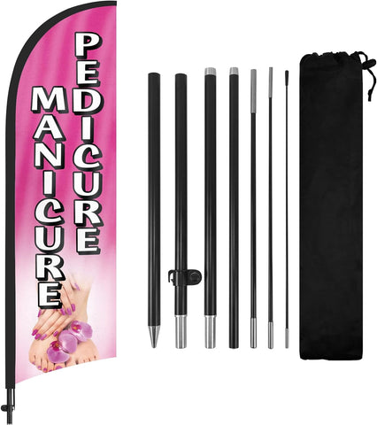 8Ft Manicure Pedicure Feather Flag Set for Manicure Pedicure Business