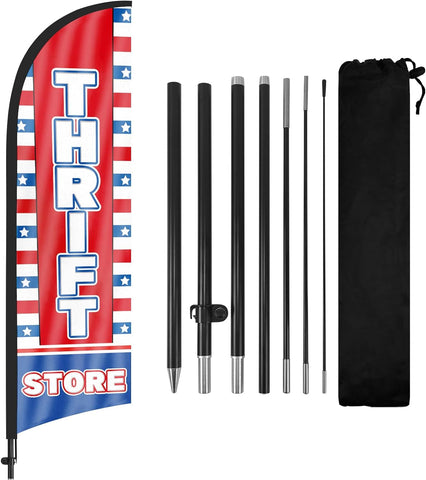 Thrift Store Signs-8FT Thrift Store Feather Flags with Pole and Ground Stake