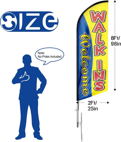 Walk Ins Welcome Sign-8ft Yellow Walk-Ins Welcome Feather Flag（Flagpole Not Included）