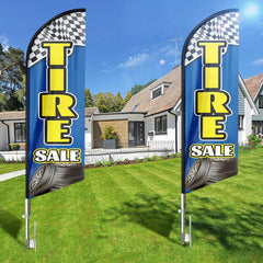 Tire Shop Signs-8ft Blue Tire Sale Feather Flag for Tire Sale Business（Flagpole Not Included）